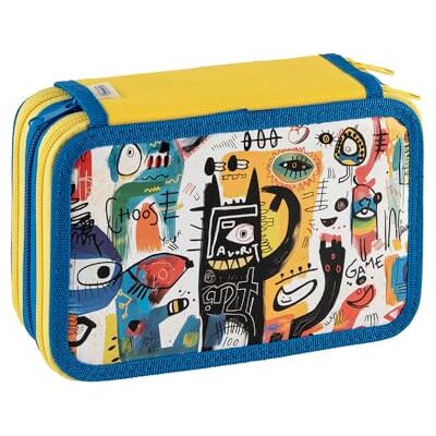 Favorit Estuche con 3 compartimentos para la escuela, con papelería, 20 x 13 x 7,5 cm, Art Azul Favorit Estuche con 3 compartimentos para la escuela, con papelería, 20 x 13 x 7,5 cm, Art Azul