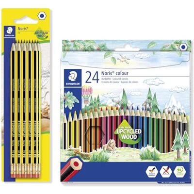 STAEDTLER Noris Set de escritura y dibujo – 10 lápices HB con goma y 24 lápices de colores – Madera reciclada con superficie suave – Set resistente para la escuela, la oficina y proyectos creativos STAEDTLER Noris Set de escritura y dibujo – 10 lápices HB con goma y 24 lápices de colores – Madera reciclada con superficie suave – Set resistente para la escuela, la oficina y proyectos creativos