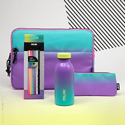 MILAN ® botella isotérmica 354 ml + funda portátil + estuche + lápices de colores, serie Sunset MILAN ® botella isotérmica 354 ml + funda portátil + estuche + lápices de colores, serie Sunset