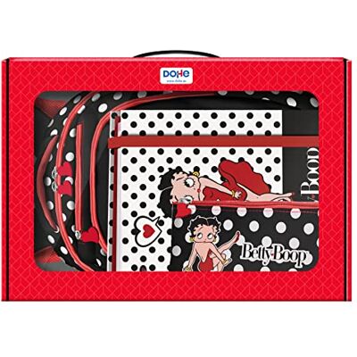 DOHE Pack Material Escolar Mochila Ergonómica 14 Litros, Carpeta A4 de anillas con 100 Hojas y Estuche Portatodo Triple Material escolar Betty Boop DOHE Pack Material Escolar Mochila Ergonómica 14 Litros, Carpeta A4 de anillas con 100 Hojas y Estuche Portatodo Triple Material escolar Betty Boop