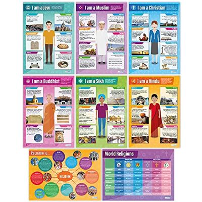 Daydream Education Juego de 8 pósteres de educación religiosa Papel laminado brillante 850 mm x 594 mm (A1) Gráficos de estudios religiosos para el aula Tabla de educación Daydream Education Juego de 8 pósteres de educación religiosa Papel laminado brillante 850 mm x 594 mm (A1) Gráficos de estudios religiosos para el aula Tabla de educación