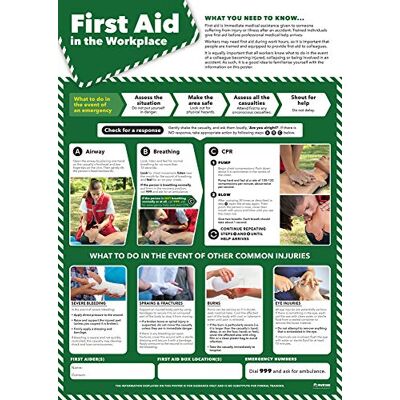 Daydream Education Workplace First Aid Carteles de salud y seguridad Papel laminado brillante 420 mm x 594 mm (A2) Tablas de pared comerciales y oficina de salud Daydream Education Workplace First Aid Carteles de salud y seguridad Papel laminado brillante 420 mm x 594 mm (A2) Tablas de pared comerciales y oficina de salud