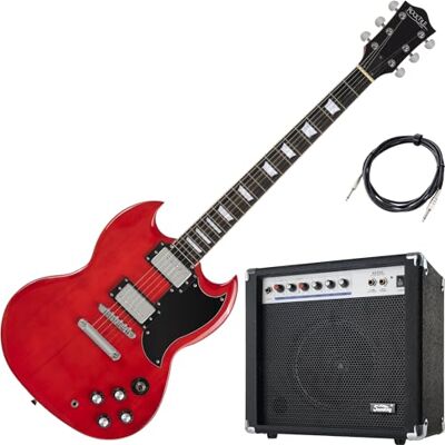 ROCKTILE Pro S-Red Guitarra Eléctrica Heritage Cherry AK20G Set, Serie: Pro Modelo: S-Red, Peso: aprox. 3, 3 kg, Número de cuerdas: 6, Orientación: diestro, Forma del cuerpo: Doublecut, Cuerpo: tilo ROCKTILE Pro S-Red Guitarra Eléctrica Heritage Cherry AK20G Set, Serie: Pro Modelo: S-Red, Peso: aprox. 3, 3 kg, Número de cuerdas: 6, Orientación: diestro, Forma del cuerpo: Doublecut, Cuerpo: tilo