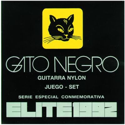 Gato Negro Elite 1992 Juego de Cuerdas para Guitarra Clásica, Nylon Transparente, Bajos Plateados, Tensión Media, Fabricado Artesanalmente en España desde 1868 Gato Negro Elite 1992 Juego de Cuerdas para Guitarra Clásica, Nylon Transparente, Bajos Plateados, Tensión Media, Fabricado Artesanalmente en España desde 1868
