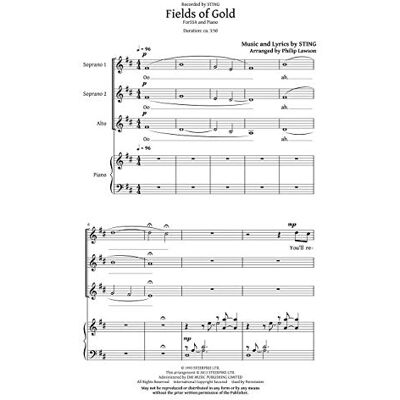 Hal Leonard Fields of Gold SSA CHORAL SCORE Hal Leonard Fields of Gold SSA CHORAL SCORE