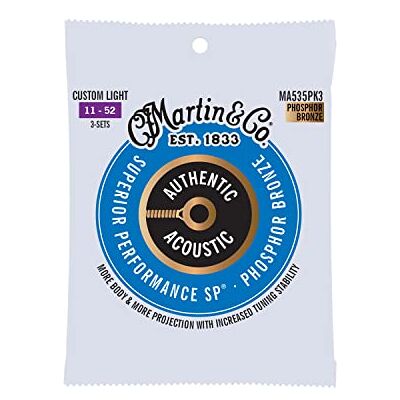 Martin Authentic Acoustic SP Cuerdas de bronce fosforado, calibre ligero personalizado Martin Authentic Acoustic SP Cuerdas de bronce fosforado, calibre ligero personalizado