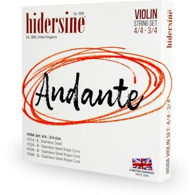 Hidersine Andante Series Juego de cuerdas para violín de tamaño 4/4 y 3/4 Núcleo de cuerda de acero para una fácil sensación de tocar, gran tono y gran valor, juego de cuerdas ideal para violines. Hidersine Andante Series Juego de cuerdas para violín de tamaño 4/4 y 3/4 Núcleo de cuerda de acero para una fácil sensación de tocar, gran tono y gran valor, juego de cuerdas ideal para violines.