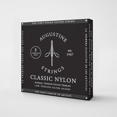 Augustine Classic Nylon Nero 3x Juego de 6 cuerdas/Cuerdas bajas chapadas en plata tensión normal/baja Augustine Classic Nylon Nero 3x Juego de 6 cuerdas/Cuerdas bajas chapadas en plata tensión normal/baja