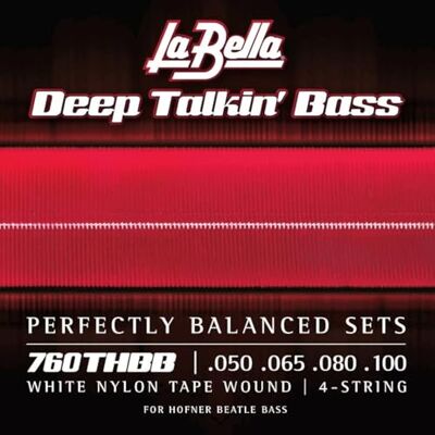 La Bella "Beatle" Deep Talkin Bass Cinta de nailon blanca enrollada de 4 cuerdas 50-100 La Bella "Beatle" Deep Talkin Bass Cinta de nailon blanca enrollada de 4 cuerdas 50-100