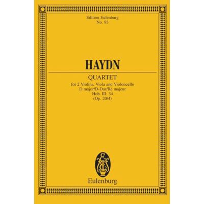 Schott String Quartet d Major Op. 20/4 Hob. III: 34 Poche: Sonnen-Quartett Nr. 4. op. 20/4. Hob. III: 34. string quartet. Partition d'étude. Schott String Quartet d Major Op. 20/4 Hob. III: 34 Poche: Sonnen-Quartett Nr. 4. op. 20/4. Hob. III: 34. string quartet. Partition d'étude.