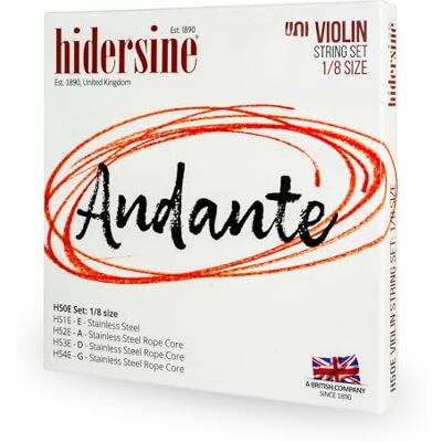 Hidersine Andante Series Juego de cuerdas para violín de tamaño 1/8 Núcleo de cuerda de acero para una fácil sensación de tocar, gran tono y gran valor, juego de cuerdas ideal para violines. Hidersine Andante Series Juego de cuerdas para violín de tamaño 1/8 Núcleo de cuerda de acero para una fácil sensación de tocar, gran tono y gran valor, juego de cuerdas ideal para violines.