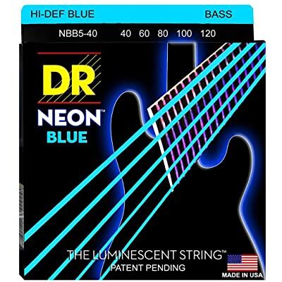 DR Strings 'Dr HiDef Blue Neon Lite 5 040 060 ",", 080 ", 100", 120 – Cuerdas para bajo de 5 cuerdas S/Fluorescente (brillan en la oscuridad) DR Strings 'Dr HiDef Blue Neon Lite 5 040 060 ",", 080 ", 100", 120 – Cuerdas para bajo de 5 cuerdas S/Fluorescente (brillan en la oscuridad)