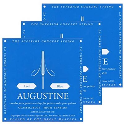 Augustine 3 x Blue de cuerdas de nailon (fuerte) clásica de guitarra de cuerdas de Juego Augustine 3 x Blue de cuerdas de nailon (fuerte) clásica de guitarra de cuerdas de Juego