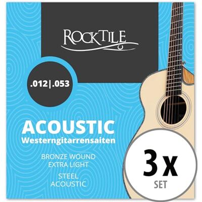 ROCKTILE Cuerdas para Guitarra Western Light Paquete de 3 Cuerdas con Ball Ends, Calibres:.012,.016,.024,.032,.042,.053, Cuerdas de acero resistentes, En embalaje transparente ROCKTILE Cuerdas para Guitarra Western Light Paquete de 3 Cuerdas con Ball Ends, Calibres:.012,.016,.024,.032,.042,.053, Cuerdas de acero resistentes, En embalaje transparente