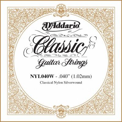 D'Addario , cuerda individual de cobre recubierta en plata para guitarra clásica, .040 D'Addario , cuerda individual de cobre recubierta en plata para guitarra clásica, .040