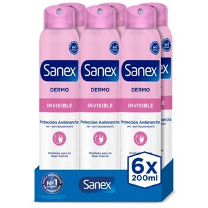 Sanex Dermo Invisible Desodorante Spray, Pack 6 Uds x 200 ml, Antitranspirante con hasta 72H de Protección contra el Sudor y el Olor, Protección Antimanchas, Restaura el pH Natural de la Piel Sanex Dermo Invisible Desodorante Spray, Pack 6 Uds x 200 ml, Antitranspirante con hasta 72H de Protección contra el Sudor y el Olor, Protección Antimanchas, Restaura el pH Natural de la Piel