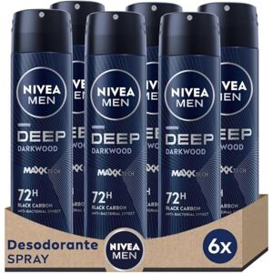 NIVEA MEN DEEP Darkwood Spray en pack de 6 (6 x 150 ml), desodorante de hombre con protección 72 h, desodorante antitranspirante para el cuidado masculino NIVEA MEN DEEP Darkwood Spray en pack de 6 (6 x 150 ml), desodorante de hombre con protección 72 h, desodorante antitranspirante para el cuidado masculino