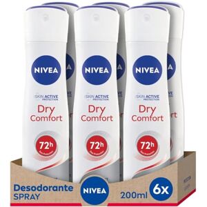 NIVEA Dry Comfort Dual Protect Desodorante Antitranspirante para Mujer en Spray 72h de Protección Sin Alcohol Antibacteriano y Respetuoso con la Piel Todo tipo de Piel Pack de 6 x 200 ml NIVEA Dry Comfort Dual Protect Desodorante Antitranspirante para Mujer en Spray 72h de Protección Sin Alcohol Antibacteriano y Respetuoso con la Piel Todo tipo de Piel Pack de 6 x 200 ml
