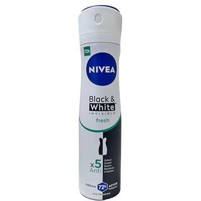 NIVEA Black & White Invisible Fresh Desodorante Spray 6 x 150 ml, Desodorante en spray fresco y antimanchas, spray antitranspirante perfumado que protege la piel y la ropa NIVEA Black & White Invisible Fresh Desodorante Spray 6 x 150 ml, Desodorante en spray fresco y antimanchas, spray antitranspirante perfumado que protege la piel y la ropa