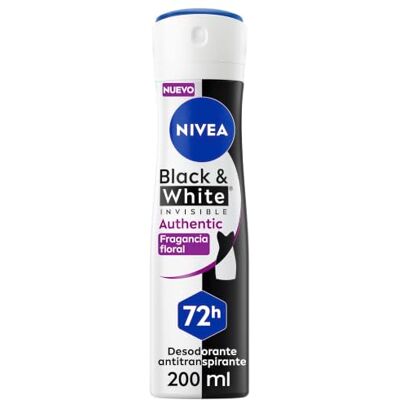 NIVEA Black & White Authentic Desodorante Mujer en Spray, pack de 6 x 200ml Antitranspirante, 72h, Anti-Manchas y Anti-Residuos, Tecnología Dual Shield, 0% Alcohol, Invisible, Fragancia Refrescante NIVEA Black & White Authentic Desodorante Mujer en Spray, pack de 6 x 200ml Antitranspirante, 72h, Anti-Manchas y Anti-Residuos, Tecnología Dual Shield, 0% Alcohol, Invisible, Fragancia Refrescante