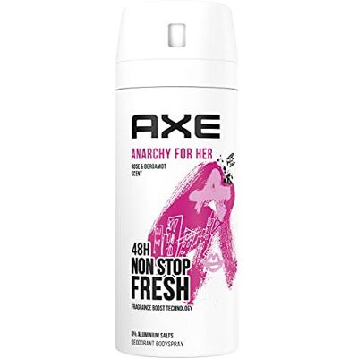 AXE Spray corporal Anarchy for Her para feminidad pura Desodorante sin aluminio 150 ml, paquete de 1, el paquete puede diferir AXE Spray corporal Anarchy for Her para feminidad pura Desodorante sin aluminio 150 ml, paquete de 1, el paquete puede diferir