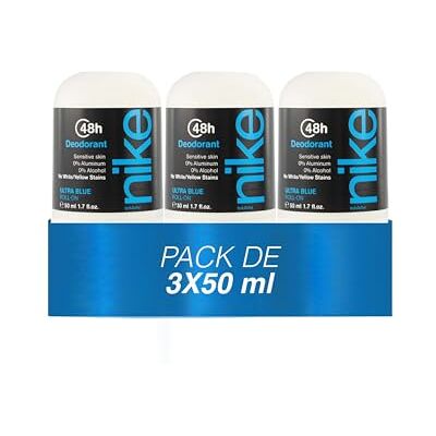 Nike Ultra Blue Pack de 3 x 50 ml, Desodorante Hombre Roll-On, Desodorante Antimanchas para Piel Sensible, 0% Alcohol y 0% Sales de Aluminio, de Larga Duración, Fragancia Oriental Floral Nike Ultra Blue Pack de 3 x 50 ml, Desodorante Hombre Roll-On, Desodorante Antimanchas para Piel Sensible, 0% Alcohol y 0% Sales de Aluminio, de Larga Duración, Fragancia Oriental Floral