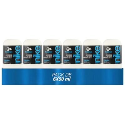 Nike Ultra Blue Pack de 6 x 50 ml, Desodorante Hombre Roll-On, Desodorante Antimanchas para Piel Sensible, 0% Alcohol y 0% Sales de Aluminio, de Larga Duración, Fragancia Oriental Floral Nike Ultra Blue Pack de 6 x 50 ml, Desodorante Hombre Roll-On, Desodorante Antimanchas para Piel Sensible, 0% Alcohol y 0% Sales de Aluminio, de Larga Duración, Fragancia Oriental Floral