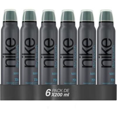Nike Dry Touch Man, Desodorante en Spray Pack 6 x 200 ml, sin Perfume, Hombre, Antitranspirante, Protección Continua, hasta 72h de Eficacia Comprobada, sin Alcohol, Tecnología, Cuidado y Confort Nike Dry Touch Man, Desodorante en Spray Pack 6 x 200 ml, sin Perfume, Hombre, Antitranspirante, Protección Continua, hasta 72h de Eficacia Comprobada, sin Alcohol, Tecnología, Cuidado y Confort