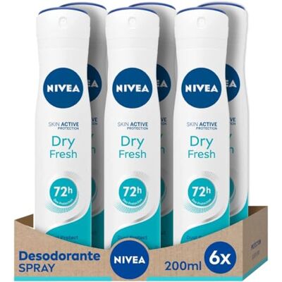 NIVEA Dry Comfort Fresh Spray pack de 6 (6 x 200 ml), desodorante antitranspirante con protección 72 h, desodorante en spray de cuidado femenino testado en la vida real, El embalaje puede variar NIVEA Dry Comfort Fresh Spray pack de 6 (6 x 200 ml), desodorante antitranspirante con protección 72 h, desodorante en spray de cuidado femenino testado en la vida real, El embalaje puede variar