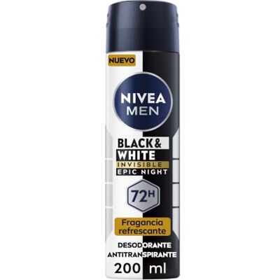 NIVEA MEN Black & White Epic Night Desodorante Spray, pack de 6 x 200 ml Antitranspirante, 72h, Anti-Manchas y Anti-Residuos, Tecnología Dual Shield, 0% Alcohol, Invisible, Fragancia Refrescante NIVEA MEN Black & White Epic Night Desodorante Spray, pack de 6 x 200 ml Antitranspirante, 72h, Anti-Manchas y Anti-Residuos, Tecnología Dual Shield, 0% Alcohol, Invisible, Fragancia Refrescante