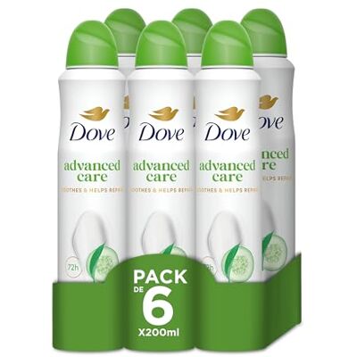 Dove Advanced Care Desodorante Pepino Protección 72 horas Spray 200ml, Pack de 6 x 200 ml Dove Advanced Care Desodorante Pepino Protección 72 horas Spray 200ml, Pack de 6 x 200 ml
