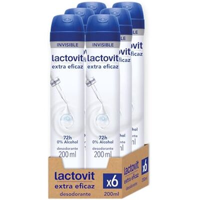 Lactovit Desodorante en Spray Extra Eficaz, Máxima Protección 72 Horas, sin Alcohol ni Irritaciones, Desodorante Invisible, Equilibrio Óptimo entre Eficacia y Cuidado- Pack de 6 x 200 ml Lactovit Desodorante en Spray Extra Eficaz, Máxima Protección 72 Horas, sin Alcohol ni Irritaciones, Desodorante Invisible, Equilibrio Óptimo entre Eficacia y Cuidado- Pack de 6 x 200 ml