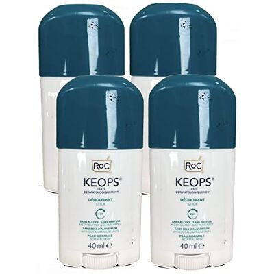 RoC Barra de desodorante Keops, sin perfume, sin alcohol, reduce el exceso de sudoración, lote de 4 x 40 ml RoC Barra de desodorante Keops, sin perfume, sin alcohol, reduce el exceso de sudoración, lote de 4 x 40 ml