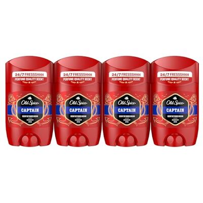 Old Spice Captain Desodorante En Barra Para Hombres 4x50 ml, Fresco 24 Horas, Todos Los Días Con Uso Diario, Perfume Duradero, Protección Contra El Mal Olor, 0% Sales De Aluminio Old Spice Captain Desodorante En Barra Para Hombres 4x50 ml, Fresco 24 Horas, Todos Los Días Con Uso Diario, Perfume Duradero, Protección Contra El Mal Olor, 0% Sales De Aluminio