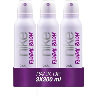 Nike Floral Boom Pack de 3 x 200 ml, Desodorante Mujer Spray, Desodorante Antimanchas para Todo Tipo de Piel, 0% Sales de Aluminio, de Larga Duración, Fragancia Almizclada Floral Nike Floral Boom Pack de 3 x 200 ml, Desodorante Mujer Spray, Desodorante Antimanchas para Todo Tipo de Piel, 0% Sales de Aluminio, de Larga Duración, Fragancia Almizclada Floral