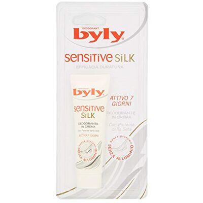 BYLY SENSITIVE SILK Desodorante en crema, pieles sensibles, protección eficaz, antitranspirante femenino, con poteína de seda, larga duración sin perfume ni aluminio, activo 7 días/72 horas, 25 ml BYLY SENSITIVE SILK Desodorante en crema, pieles sensibles, protección eficaz, antitranspirante femenino, con poteína de seda, larga duración sin perfume ni aluminio, activo 7 días/72 horas, 25 ml