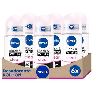 NIVEA Black & White Invisible Original Roll-on en pack de 6 (6 x 50 ml), antitranspirante para una piel suave con fragancia, desodorante roll on para proteger la ropa NIVEA Black & White Invisible Original Roll-on en pack de 6 (6 x 50 ml), antitranspirante para una piel suave con fragancia, desodorante roll on para proteger la ropa