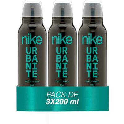 Nike Spicy Road Pack de 3 x 200 ml, Desodorante Hombre Spray, Desodorante Antimanchas para Todo Tipo de Piel, 0% Sales de Aluminio, de Larga Duración, Fragancia Cítrica Amaderada Nike Spicy Road Pack de 3 x 200 ml, Desodorante Hombre Spray, Desodorante Antimanchas para Todo Tipo de Piel, 0% Sales de Aluminio, de Larga Duración, Fragancia Cítrica Amaderada