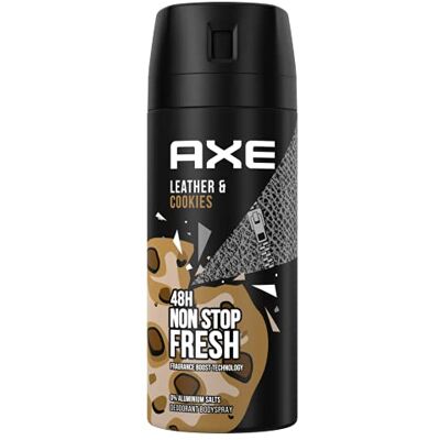 AXE Body Spray Leather & Cookies desodorante sin aluminio proporciona una protección eficaz contra el olor corporal durante 48 horas, 150 ml AXE Body Spray Leather & Cookies desodorante sin aluminio proporciona una protección eficaz contra el olor corporal durante 48 horas, 150 ml
