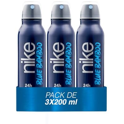 Nike Blue Bamboo Pack de 3 x 200 ml, Desodorante Hombre Spray, Desodorante Antimanchas para Todo Tipo de Piel, 0% Sales de Aluminio, de Larga Duración, Fragancia Aromática Marina Amaderada Nike Blue Bamboo Pack de 3 x 200 ml, Desodorante Hombre Spray, Desodorante Antimanchas para Todo Tipo de Piel, 0% Sales de Aluminio, de Larga Duración, Fragancia Aromática Marina Amaderada