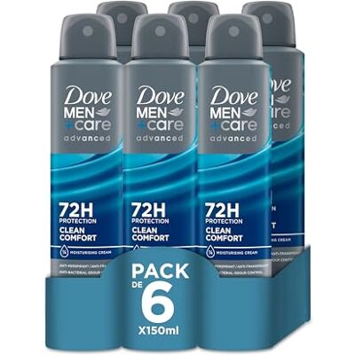 Dove Men +Care Aerosol Para Hombre Clean Comfort 72 h, 150 ML, pack de 6 Unidades, Dove Men +Care Aerosol Para Hombre Clean Comfort 72 h, 150 ML, pack de 6 Unidades,