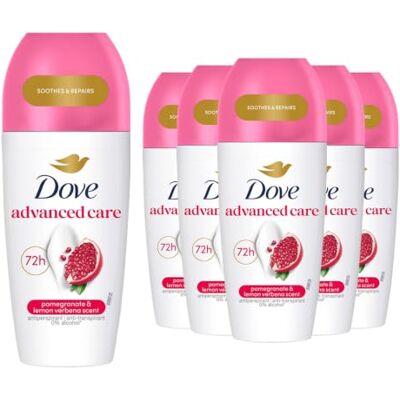 Dove Advanced Care Desodorante Roll On 48h Granada y Limón Sin Alcohol para Mujer, con Aceite Nutritivo 100% Natural y 1/4 de Crema Hidratante, Pack de 6 x 50 ml Dove Advanced Care Desodorante Roll On 48h Granada y Limón Sin Alcohol para Mujer, con Aceite Nutritivo 100% Natural y 1/4 de Crema Hidratante, Pack de 6 x 50 ml