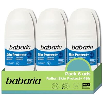 Babaria Desodorante Mujer y Hombre Roll On Skin Protect Pack de 6 Sin Alcohol Antitranspirante Protección 48h Vegano 50 ml Babaria Desodorante Mujer y Hombre Roll On Skin Protect Pack de 6 Sin Alcohol Antitranspirante Protección 48h Vegano 50 ml