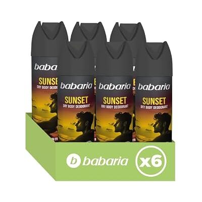 Babaria Desodorante Hombre Spray Sunset Pack de 6 Sin Aluminio Protección de 48 Horas Antitraspirante Con Aloe Vera Vegano 200 ml Babaria Desodorante Hombre Spray Sunset Pack de 6 Sin Aluminio Protección de 48 Horas Antitraspirante Con Aloe Vera Vegano 200 ml