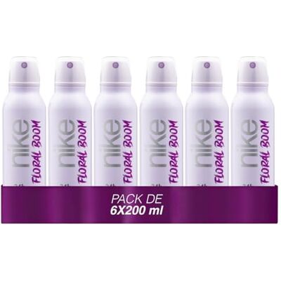 Nike Floral Boom Pack de 6 x 200 ml, Desodorante Mujer Spray, Desodorante Antimanchas para Todo Tipo de Piel, 0% Sales de Aluminio, de Larga Duración, Fragancia Almizclada Floral Nike Floral Boom Pack de 6 x 200 ml, Desodorante Mujer Spray, Desodorante Antimanchas para Todo Tipo de Piel, 0% Sales de Aluminio, de Larga Duración, Fragancia Almizclada Floral