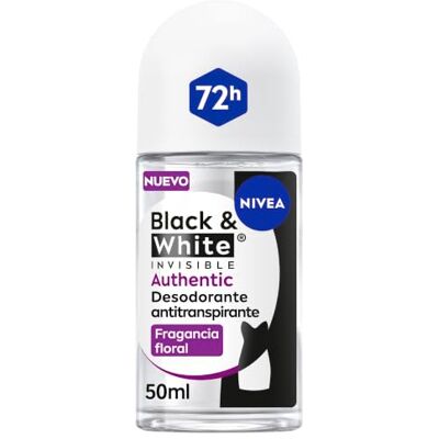 NIVEA Black & White Authentic Desodorante Mujer, Roll-On, pack de 6 x 50 ml Antitranspirante, 72h, Anti-Manchas y Anti-Residuos, Tecnología Dual Shield, 0% Alcohol, Invisible, Fragancia Refrescante NIVEA Black & White Authentic Desodorante Mujer, Roll-On, pack de 6 x 50 ml Antitranspirante, 72h, Anti-Manchas y Anti-Residuos, Tecnología Dual Shield, 0% Alcohol, Invisible, Fragancia Refrescante