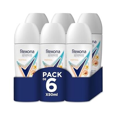 Rexona Advanced Protection Desodorante Antitranspirante Roll-on para Mujer perfume Tropical 72h 50 ml Pack de 6 Unidades Rexona Advanced Protection Desodorante Antitranspirante Roll-on para Mujer perfume Tropical 72h 50 ml Pack de 6 Unidades
