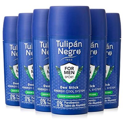 TULIPAN NEGRO Tulipán Negro Desodorante Stick For Men Sport 75 ml, Antitranspirante Energy Cool System, Control del Sudor Todo el Día, Fragancia Masculina Duradera (Pack 6 unidades) TULIPAN NEGRO Tulipán Negro Desodorante Stick For Men Sport 75 ml, Antitranspirante Energy Cool System, Control del Sudor Todo el Día, Fragancia Masculina Duradera (Pack 6 unidades)