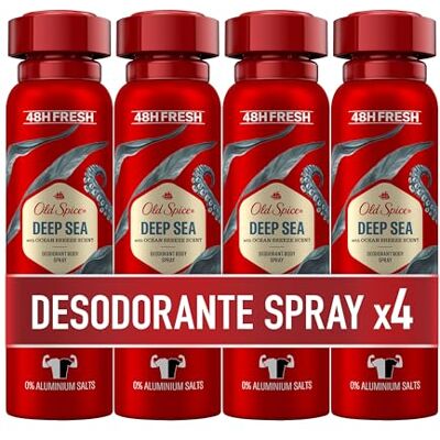 Old Spice Deep Sea Desodorante Corporal En Spray Para Hombre, 48 Horas Fresco, 0% Sales De Aluminio, Antimanchas Blancas Y Amarillentas, 4x150 ml Old Spice Deep Sea Desodorante Corporal En Spray Para Hombre, 48 Horas Fresco, 0% Sales De Aluminio, Antimanchas Blancas Y Amarillentas, 4x150 ml