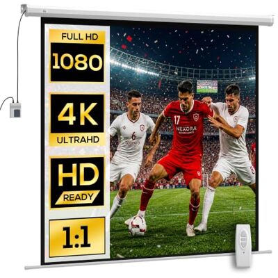 HOMCOM Pantalla de Proyector Eléctrica 92 Pulgadas Control Remoto Blanco Pantalla de Proyección, Formato 1:1, HD 4K, para Interior y Exterior, Eventos Deportivos, Cine en Casa, Oficina HOMCOM Pantalla de Proyector Eléctrica 92 Pulgadas Control Remoto Blanco Pantalla de Proyección, Formato 1:1, HD 4K, para Interior y Exterior, Eventos Deportivos, Cine en Casa, Oficina